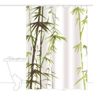 Elegant Bamboo Design Bathroom Waterproof Fabric Shower Curtain Free 