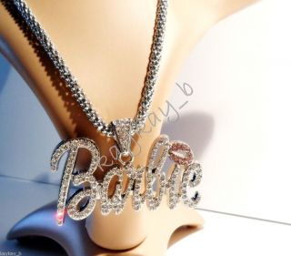 New Nicki Minaj 3 BARBIE Iced Out Necklace Silver Clear Pink Lip