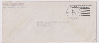 USS OBannon 1943 August 31 Stampless Official Naval Cover