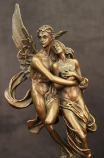 Elegant Bronze Statue Lovers Angel Cupid Psyche Romance Sculpture Deco 