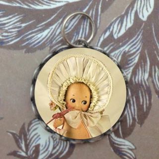 Vintage Kewpie Baby in A Bonnet Silver Bubble Charm Pendant