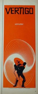 1958 Vertigo Movie Poster Ad Hitchcock Saul Bass Scarce