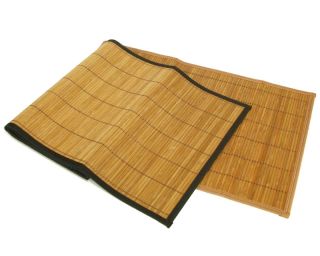 Brown Natural Bamboo Table Runners w/ Black Edge Trim 13x36 Linen