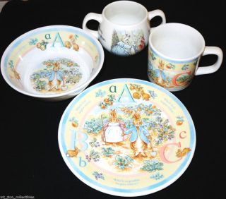   Peter Rabbit 4 PC Set of Children Baby Dishes 2 Cups Plate Bowl