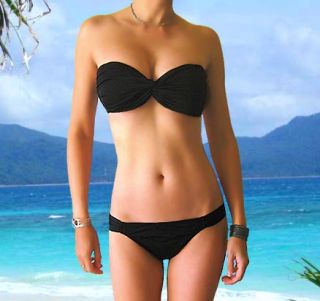   Black Twist Bandeau Bikini Swimsuit Swimwear Bathing Suit XS S
