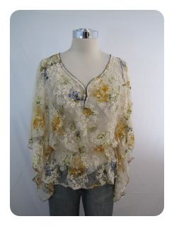 New Free People Tea Combo Barely There Floral Lace Caftan Shirt Small 