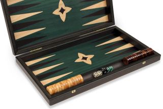Manopoulos Black Backgammon Set with Green Interior   Medium
