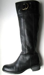 Nine West P Barkin Black Nappa Leather Zip Up Knee High Boots Size 4 