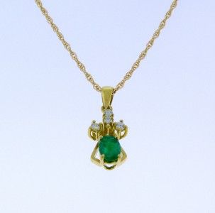 Beautiful 18K Yellow Gold Emerald and Diamond Pendant with 14k Gold 16 
