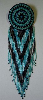   powwow Glass Seed Beaded Bead Leather Barrette Turquoise