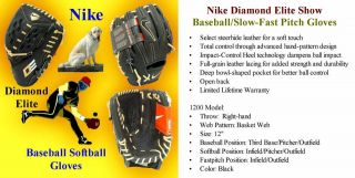 Nike Diamond Elite Baseball Softball Glove 12 Right Handed Throw