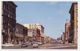 Pittsfield MA North Street Stores 1950s Cars Postcard