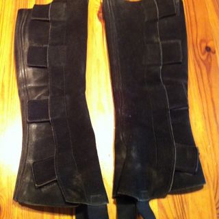 BARNSTABLE CHILD KIDS LEATHER SUEDE BLACK HALF CHAPS SIZE LARGE