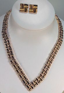 Vintage Avon Basket Weave Tile Necklace Earring Set