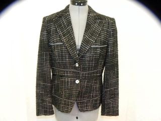 BASLER black/white tweed blazer.Long sleeves with collar and front 