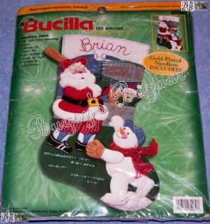 Bucilla Baseball Santa Stocking Felt Applique Christmas Kit RARE 