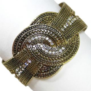 Chunky Gold Crystal Metal Art Bangle Cuff Bracelet 1 1 4w Costume 