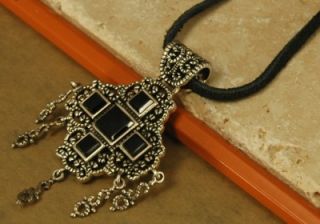 Barse Leather Necklace with Sterling Silver Black Onyx Cross 
