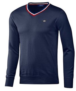 New Adidas Originals Premium Basics V Neck Sweatshirt Navy Blue 