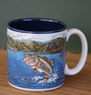 Mug Coffee Bass Fish Jumping Lake Scene Blue Inside Cup