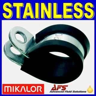 10 x MIKALOR W4 304 Stainless Steel Rubber Lined P Clip Pipe Retaining 