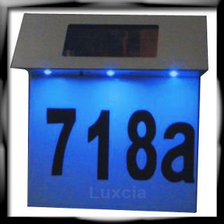   NUMBER LIGHT BLUE FRONT DOOR NUMBER SIGN GATE ENTRANCE PLAQUE 4 LED