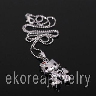 Made in KOREA   Austrian Crystal Vivid Hello Kitty on Bike Necklace 