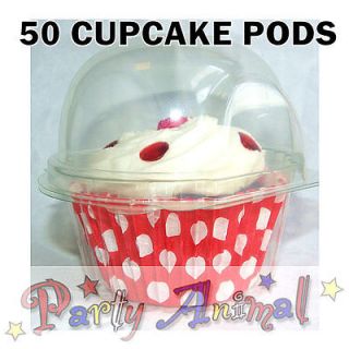 50 Clear CUPCAKE PODS   Muffin Cake Decorating Holder Dome Case Box 