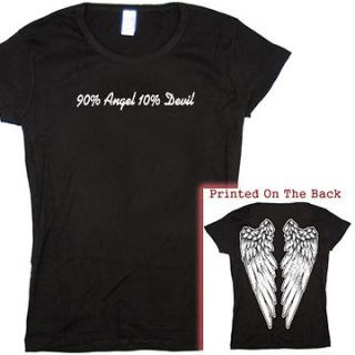 Ladies size tee shirt 90% Angel 10% Devil halloween costume wings 