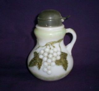 antique eapg grape leaf pattern milk glass syrup pitcher time