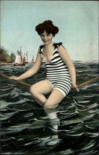 bathing beauty old fashion bathing suit c1910 postcard time left