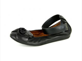Lanvin Womens Black Flower Ankle Strap Ballet Flats Shoes 36.5 $720 