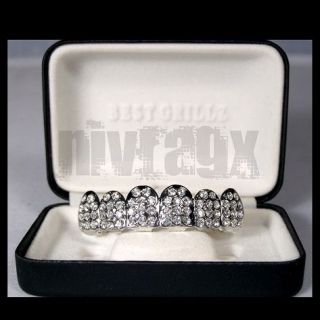 925 Silver Plated 72 CZ Iced Out Grillz Teeth Mouth Grills Hip Hop 