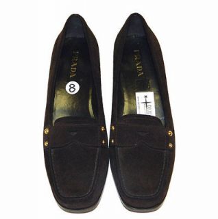 women s chocolate brown suede prada penny loafers size 8