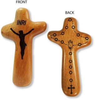 Mahogany Hand Held Double Sided Cross With Crucifix And Rosary CXG1325