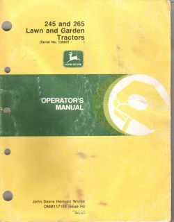 John Deere 245 265 Lawn Garden Tractor Operators Manual Serial Numbers 
