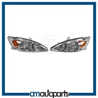 02 04 Toyota Camry LE & XLE Headlights Headlamps w/Chrome Trim Bezel 