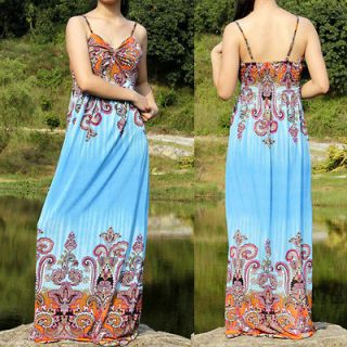 Boho Plus Size lady Elegant Blue V Long Maxi Party Dress D003 4 XXL 