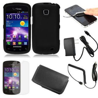 Black Rubberized Hard Case+Car AC Charger+Pouch+​Film for Samsung 