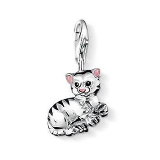 BEAUTIFUL TORTOISESHELL CAT WITH PINK EARS CLIP ON CHARM   SILVER 