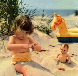 1950s vintage postcard w baby doll soft plastic from portugal