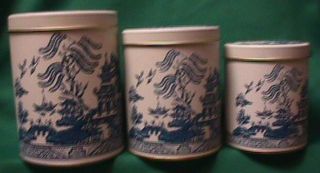 blue willow 3 pc round tin canister set time left