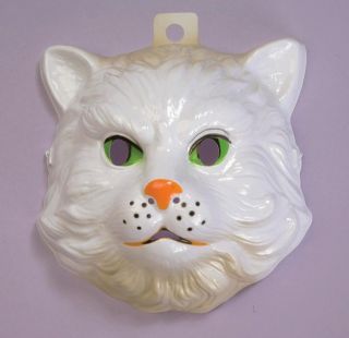 Adult Child White Kitty Cat Mask Plastic Animal Costume Accessory