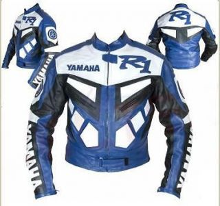 Yamaha R1 Motorcycle Racing Real Leather Biker Jacket Blue All Sizes