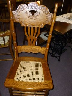Antique Oak Chair Pressed back with hand cane seatreglued 