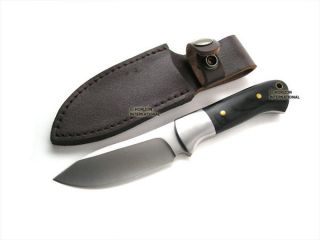 Hunting Knife With Leather Sheath   NEW   BLACK WOOD HANDLE 8