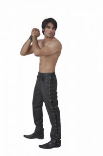 NEW* 100% Pure Leather Side Laced Mens Jeans Breeches Biker Jeans 