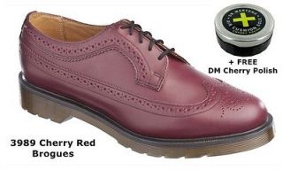 Dr Doc Martens 3989 Cherry Red Smooth Leather Brogue Shoes + FREE DM 