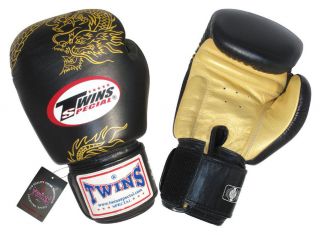 BNWT Twins Muay Thai Boxing, Black/Gold Dragon Sparring Gloves