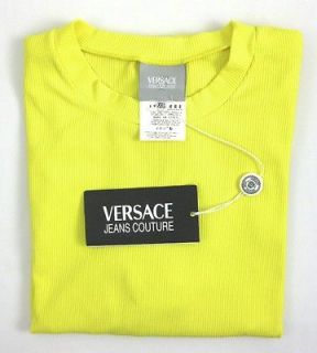 New VERSACE JEANS COUTURE Italy Yellow Microfiber Crewneck T Shirt 2XL 